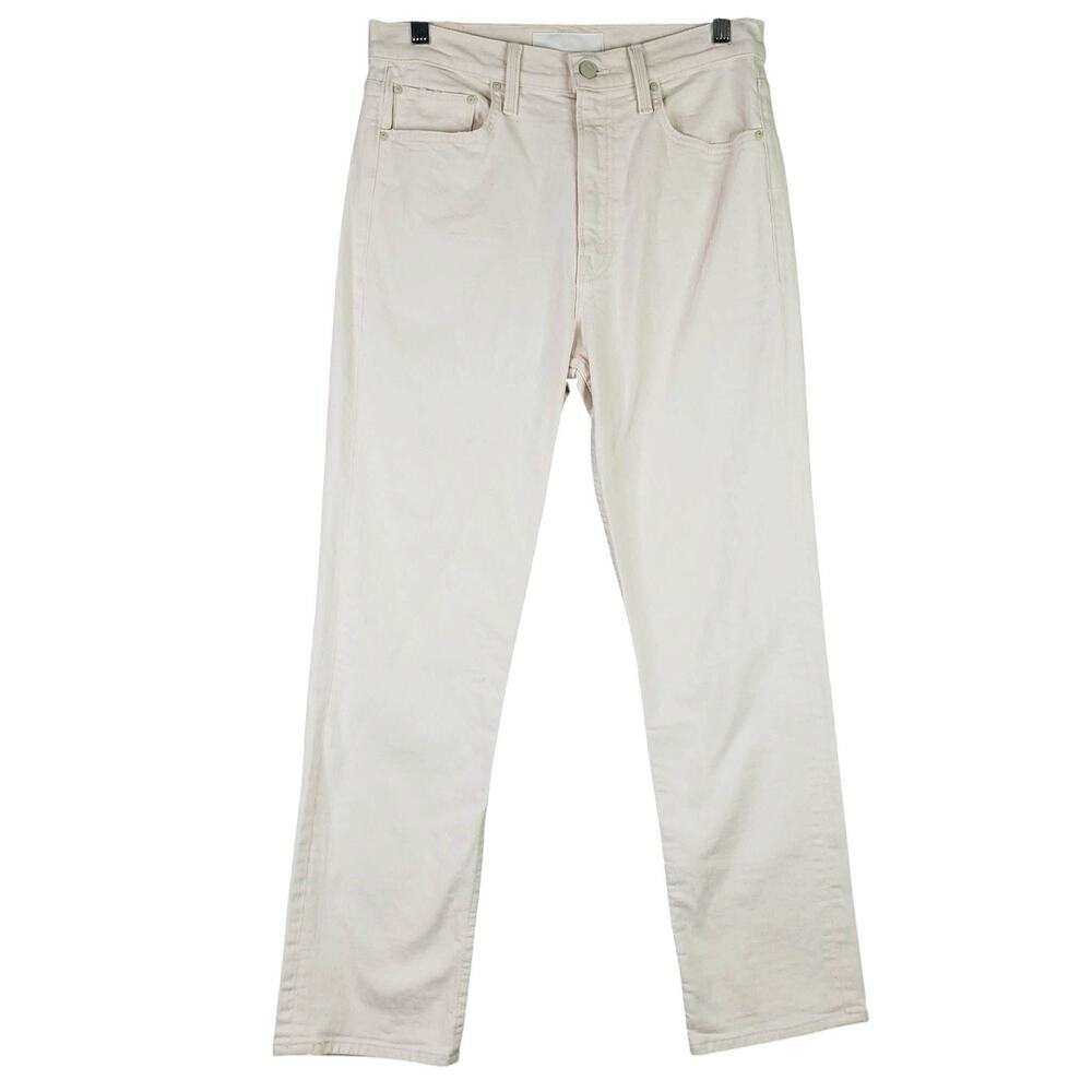 MOTHER Straight Leg high rise waist Ankle Jeans in Natural Off White